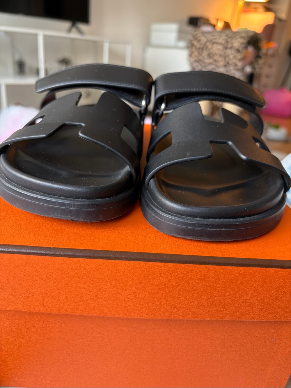 Hermès Black Leather Chypre Sandals - Picture 3 of 10